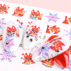 JazzHer 12pcs Anime Fox Water Nails Sliders Snowflakes Forest Animal Squirrel Decals Winter Theme DIY Manicure Foils Stickers Decor LYBN