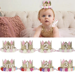 JazzHer Baby Birthday Party Hat Princess Crown Headband 1 Year Birthday Decorations Baby Shower One 1st 2nd 3rd Birthday Party Supplies