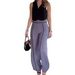 JazzHer Women Two Piece Sets Long Pants Sets Solid Sleeveless Vest Button Y2k Tops High Waist Wide Leg Pant Casual Splice Summer 2024