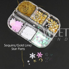 JazzHer Xmas Metallic Nail Art Sequins Gold Snowflakes Star Moon Shape Rivet Mixed Christmas Decoration DIY Charms Accessory Parts LYS14