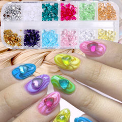 JazzHer 12Grids Kawaii Korean 3D Love Heart Charms For Nail Art Decoration Resin Nail Charms Jewelry Rhinestone for Manicure Accessories