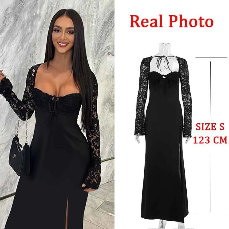 JazzHer Black Lace Up Backless Elegant Evening Party Dress Women Split Sexy White Dress Bodycon Maxi Long Autumn Dress Vestidos