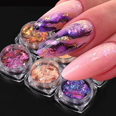 JazzHer 6Box Flashy Aurora Opal Flakes For Nails Holographic Fire Cloud Brocade Powder Sequins Crystal Paillettes Manicure Decor LYYFH-A