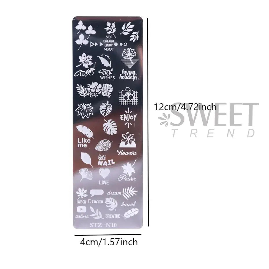 JazzHer Flower Leaves Nail Stamping Plates French Leaf Floral Butterfly Line Steel Printing Stencil Nail Stamp Templates Nail Art Tools