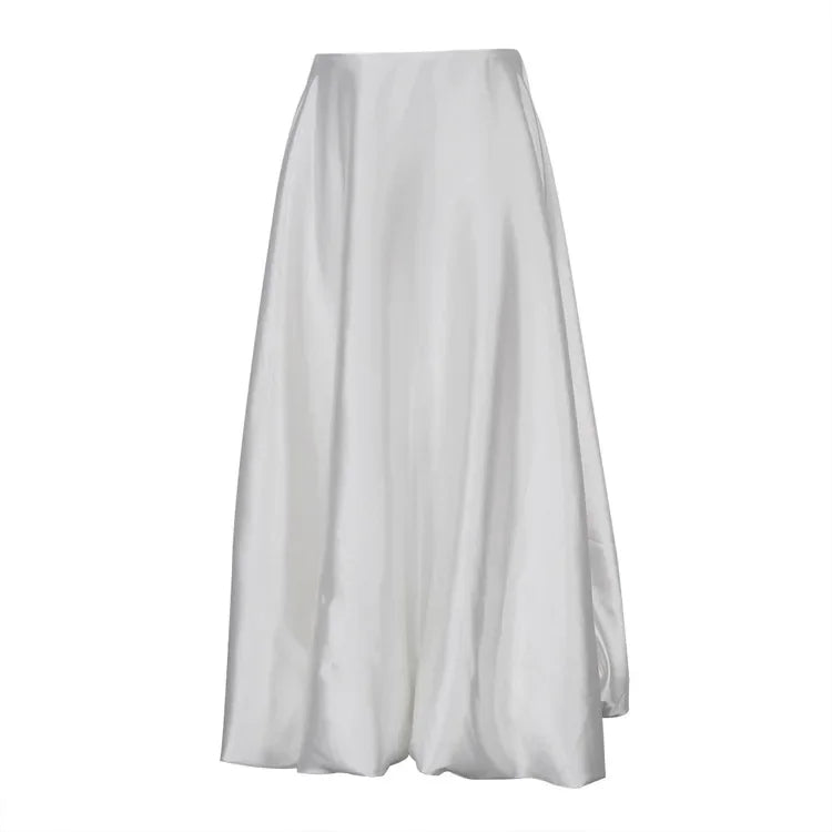 JazzHer- Balloon Skirt Long Women Satin Vintage Loose High Waist A-line Maxi Bubble Skirt Office Lady Elegant Female Old Money