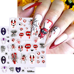 JazzHer 5D Acrylic Nail Sticker Halloween Ghost Skull Blood Drips Lip Design Decal Spider Witch Pumpkin Nail Art DIY Manicure Decoration