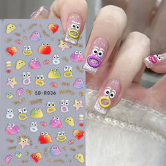 JazzHer 5D Eye Nail Embossed Stickers Blooming Fireworks Jelly Sweet Cartoon Candy  Kawaii Mouth Monster Design New Year Manicure Decal