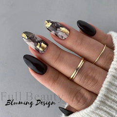 JazzHer Black Gold Marble Nail Stickers Decals Bronzing Blooming Ink Effect Gradient Mirror Foils Decorations Manicure Wraps LYCC082-090