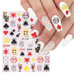 JazzHer 3D Poker Design Nail Art Stickers Playing Cards Tip Sliders Abstract Decals Foil Adhesive Decorations Manicure Accessories LYJO