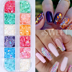 JazzHer 12 Colors Chameleon Nail Glitter Sequins Mermaid Mirror Hexagon 3D Flakes Paillette Laser Spangles Polish Summer Manicure Tips