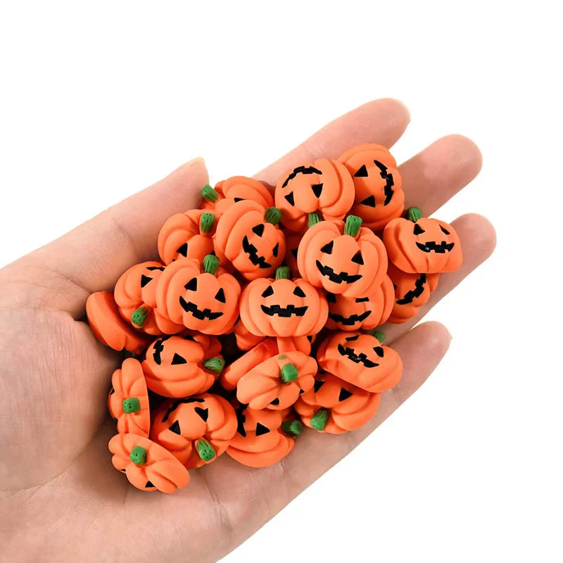 JazzHer 20/10Pcs Halloween Resin Pumpkin Miniatures Mini Flatback Charms Pumpkin Halloween Party Home Table Decoration DIY Crafts Gift