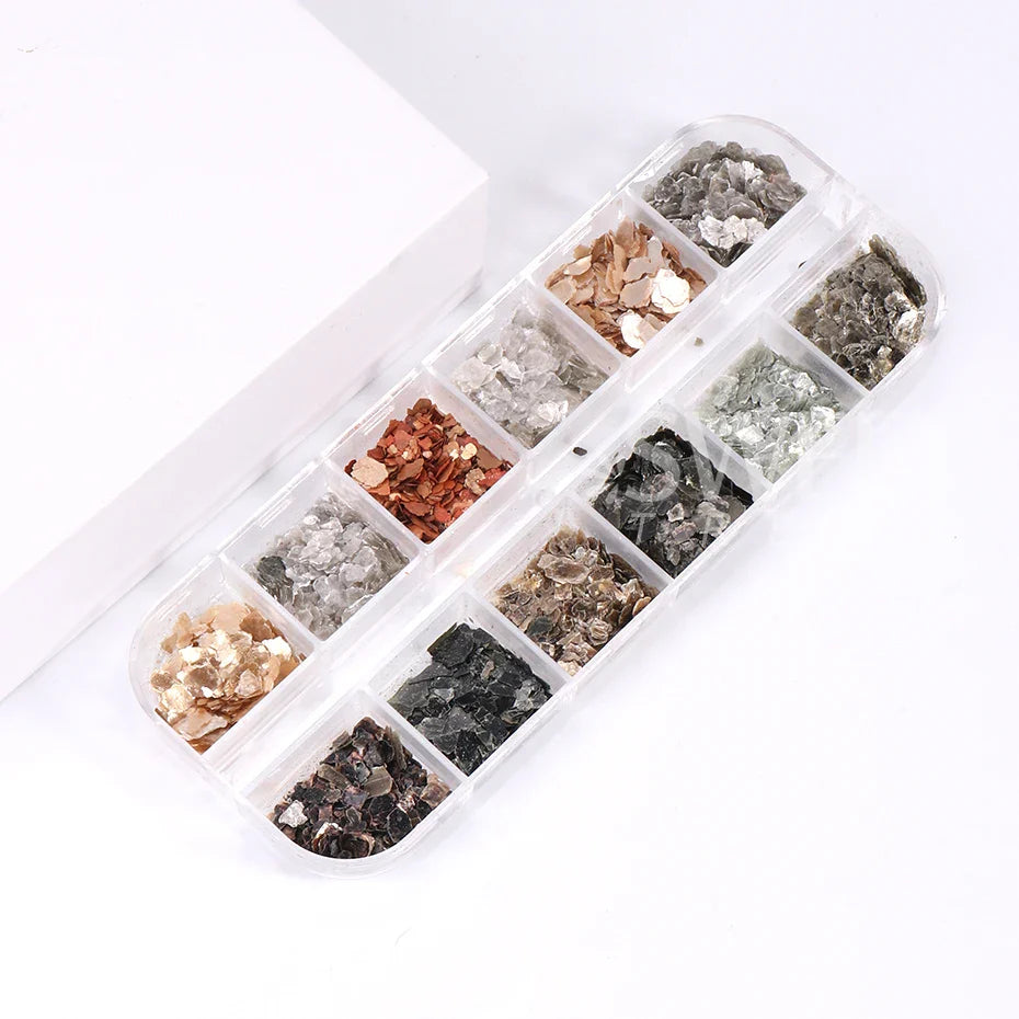 JazzHer 3D Abalone Shell Nail Art Decorations Glitter Irregular Marble Mica Slice Gem Gradient Pearl Natural Manicure Paillette Flakes