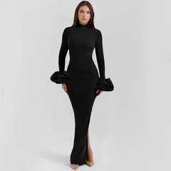 JazzHer High Stretch Elegant Evening Party Dress Women Long Sleeve Tie Flowers Sexy Dress Long Bodycon Autumn Dress Vestidos