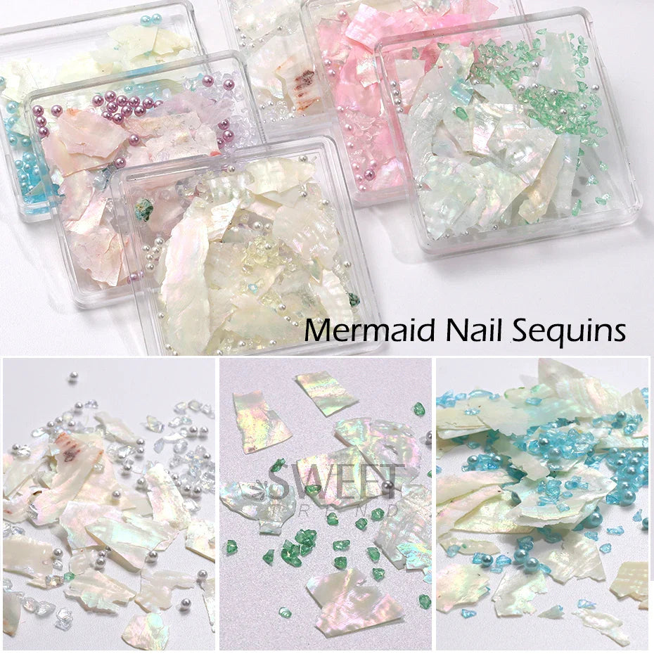 JazzHer Elegant Pearl Abalone Seashell Nail Manicure Decoration Shimmer Aurora Irregular Shell Slice Flake Fragment Mermaid Charm Sequin