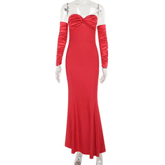 JazzHer Strapless High Stretch Pleated Elegant Evening Party Dress Women Backless Sexy Dress Long Bodycon Autumn Dress Vestidos