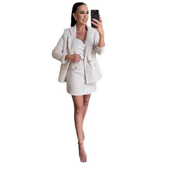 JazzHer Single Breasted Outerwear Cardigan Wrap Buttocks Skirts Mini Dress Sets Sexy Slim Fit Two Pieces Office Lady Matching Sets