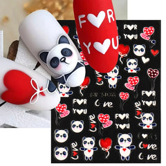 JazzHer 5D Embossed Lovely Panda Nail Stickers Cute Cartoon Sew Bunny Hug Bear Slider For Nails Avocado Manicure Textured Decals LYSW-5D