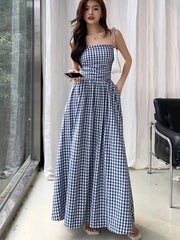 JazzHer Casual Strapless Midi Dresses for Women Striped Sleeveless A-line Korean Chic Summer New 2024 Party Dress Vestidos Mujer