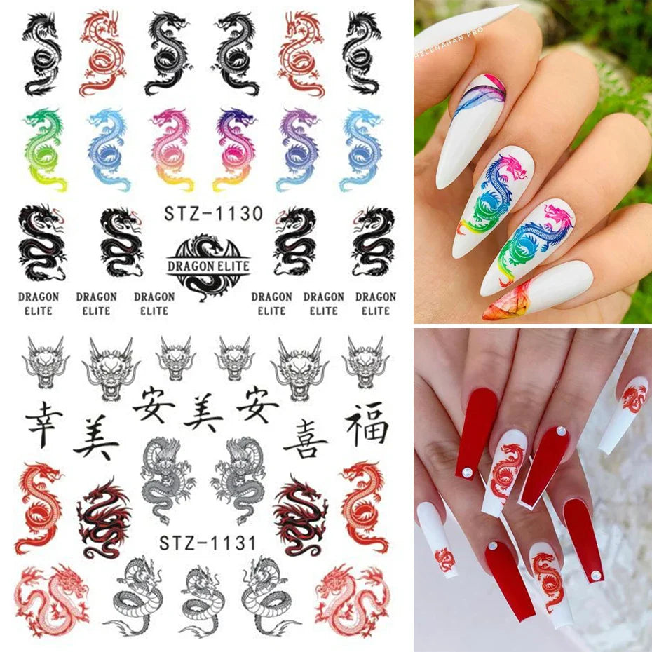 JazzHer 4pc Abstract Human Face Stickers for Nails Angel Baby Dragon Snake Design Water Transfer Sliders Manicure Decor LYSTZ1114-1137