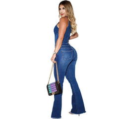 JazzHer Full Length Denim Flare Pants Women Vintage Overalls Washed Pockets Solid Basics High Waist Hollow Sexy 2024 Loose Spliced