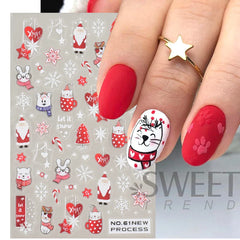 JazzHer Cute Cartoon Bear Cat Nail Manicure Design Stickers 3D Lovly Anime Adhesive Decals 2024 Winter New Year Decoration Foils LYNO-61