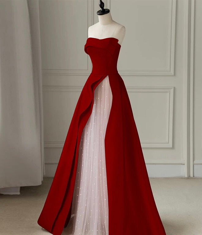 JazzHer Strapless High Slit Glitter Tulle Maxi Dress