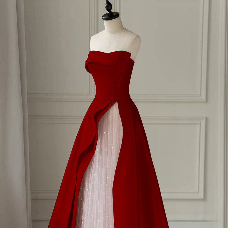 JazzHer Strapless High Slit Glitter Tulle Maxi Dress