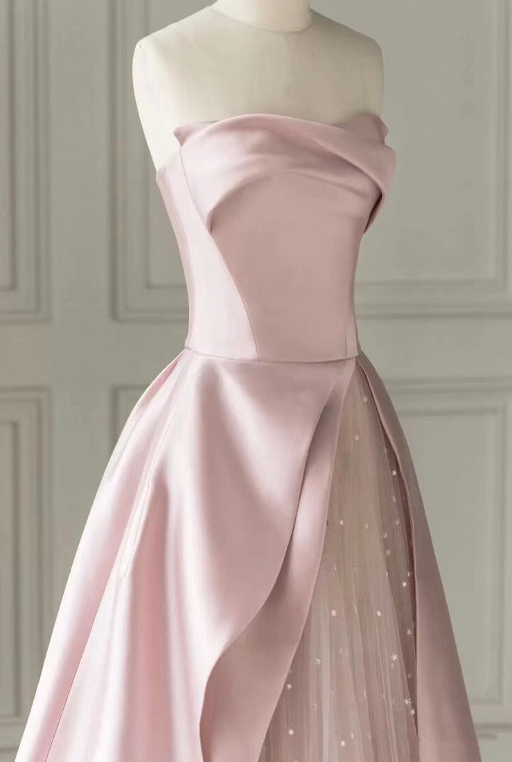 JazzHer Strapless High Slit Glitter Tulle Maxi Dress
