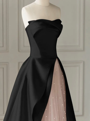 JazzHer Strapless High Slit Glitter Tulle Maxi Dress