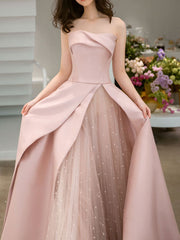 JazzHer Strapless High Slit Glitter Tulle Maxi Dress