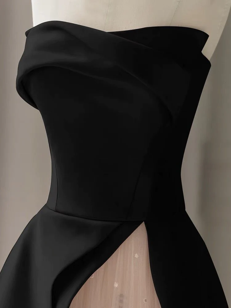 JazzHer Strapless High Slit Glitter Tulle Maxi Dress