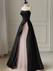 JazzHer Strapless High Slit Glitter Tulle Maxi Dress