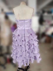 JazzHer Strapless Wavy Pleated Tiered Midi Dress