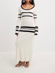 JazzHer Striped Knitted Midi Dress