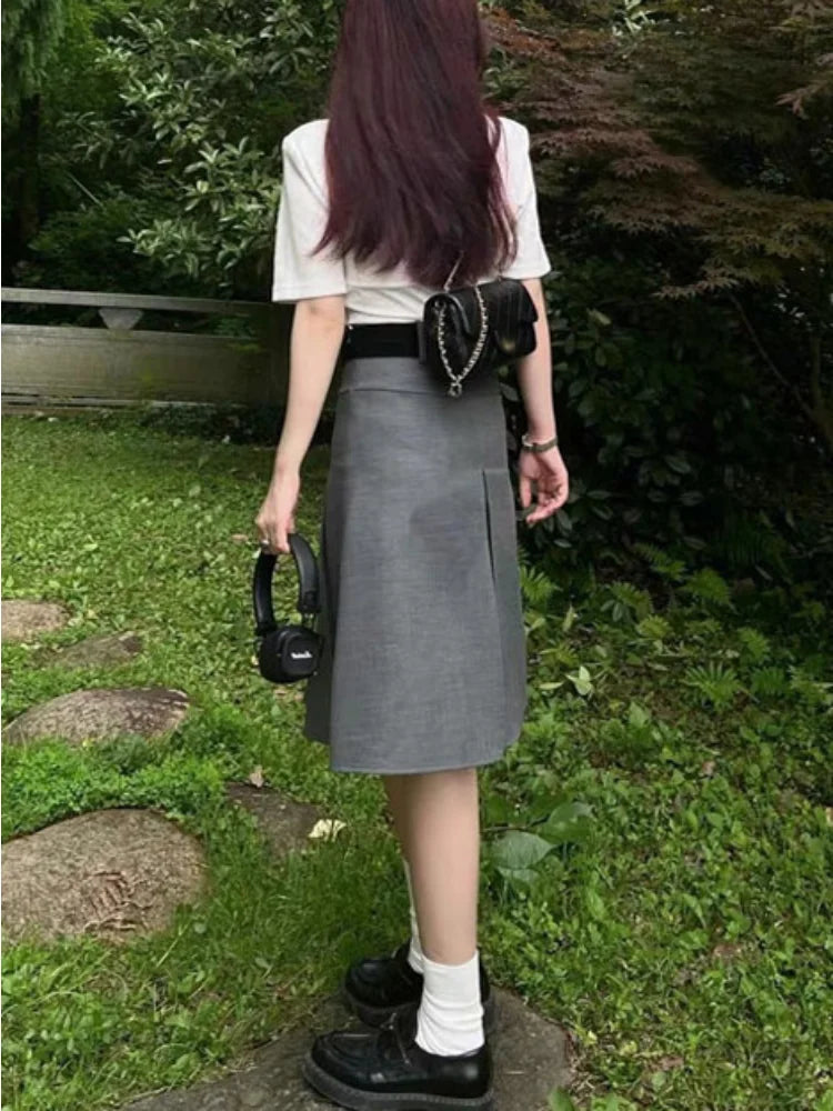 JazzHer Solid Waist Women Pleated Skirt 2023 Summer Preppy Style Female Skirts Street Casual Loose Ladies Folds Faldas De Mujer