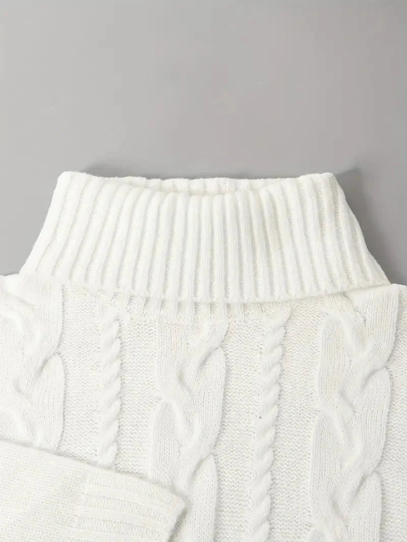 JazzHer Turtle Neck Dual Pocket Cable Knit Sweater Dress
