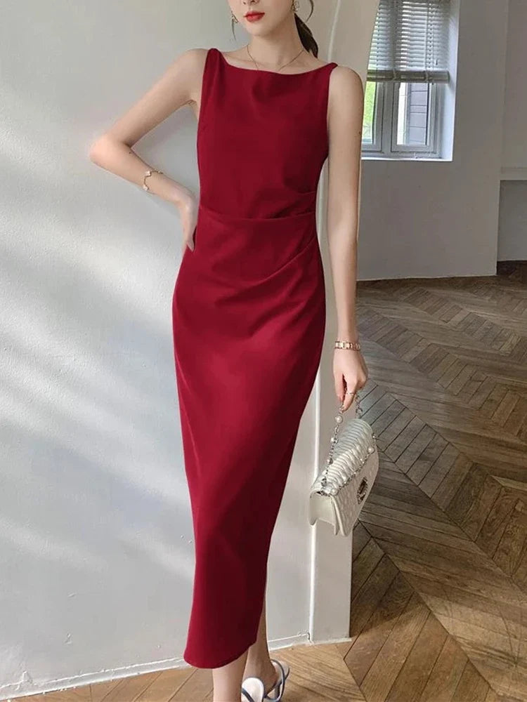 JazzHer 2024 Elegant Women Dress Sexy Sleeveless Female Harajuku Party Midi Dress Casual Sundress Vestidos Mujer