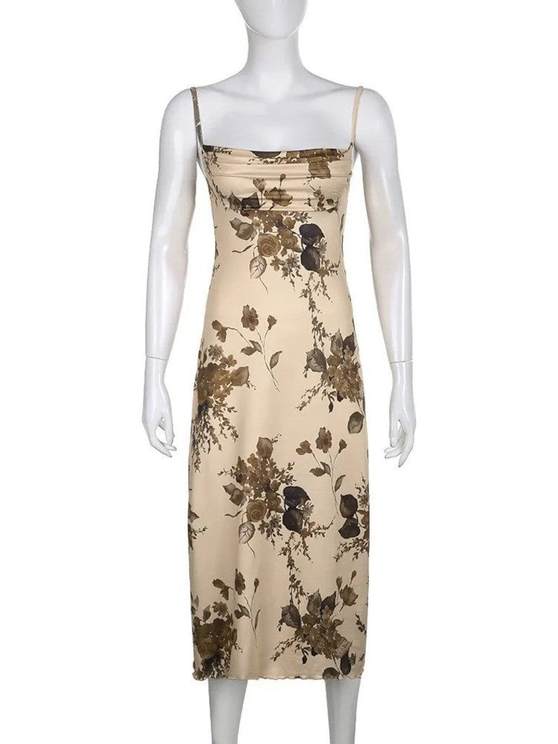 JazzHer Vintage Floral Print Maxi Dress