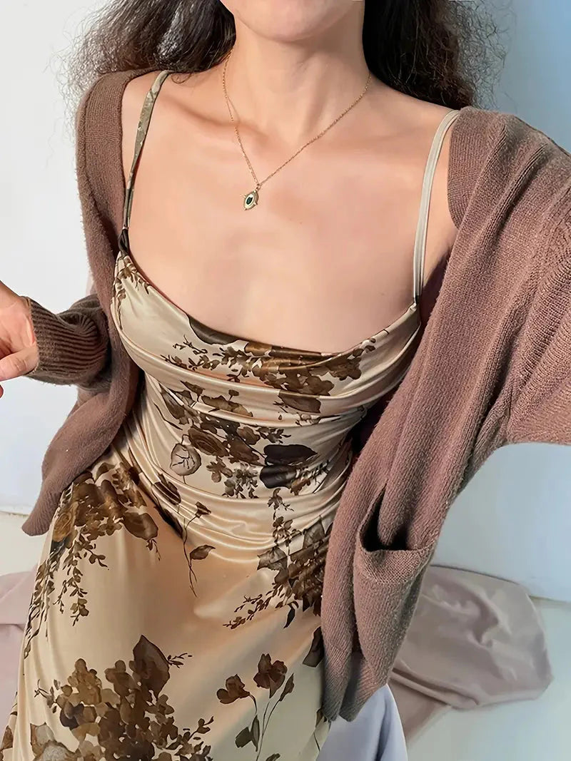 JazzHer Vintage Floral Print Maxi Dress