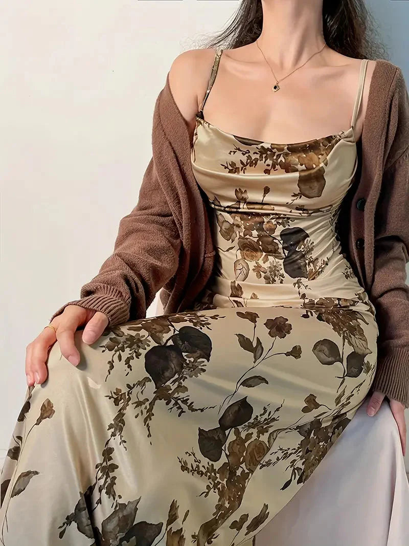JazzHer Vintage Floral Print Maxi Dress