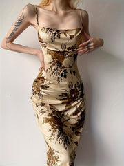JazzHer Vintage Floral Print Maxi Dress
