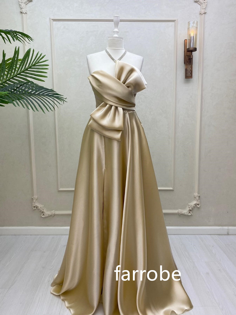JazzHer Customized Fashion Pleat Bow A-line V-neck Long Dresses Evening Dresses Classic Exquisite Modern Style Pastrol Unisex Chinese St (PRE-ORDER)