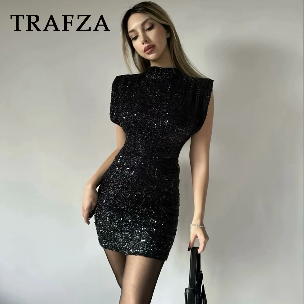 cold weather outfits JazzHer 2024 Women Sequined Party Dress Shoulder Pad Sheath Mini Dress Sleeveless Nightclub Party Women Elegant Chic Dresses