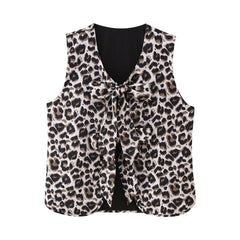 cold weather outfits JazzHer 2024 Spring Summer Casual Leopard Women Vests Fashion Streetwear Lace-up V Neck Open Stitch Chic Short Vests