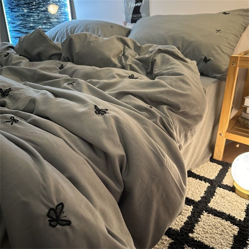 JazzHer Ins Style Embroidered Butterfly Bedding Sheet Nordic Duvet Cover Set Home Luxury No Filling Bedding Set Comfortable Bedspread