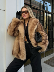 JazzHer Fashion Winter Warm Women's Faux Fur Fluffy Jackets Luxury Lapel Collar Long Sleeve Furry Thick Coat 2025 Chic Female Streetwear