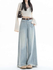 christmas outfit JazzHer Women Light Blue Y2k Baggy Jeans Japanese 2000s Style Oversize Tassel Denim Trousers Harajuku Vintage Jean Pants Trashy Clothes