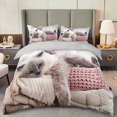 JazzHer 3pcs Lazy Cat Animal Duvet Cover Set Soft Comfortable And Breathable HD Printing Bedding For Home Dorm