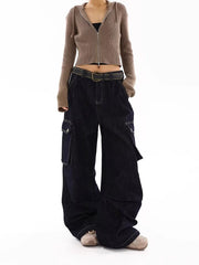 christmas outfit JazzHer Women's Dark Blue Y2k Baggy Cargo Jeans Harajuku Japanese 2000s Style Oversize Denim Trousers Vintage Jean Pants Trashy Clothes