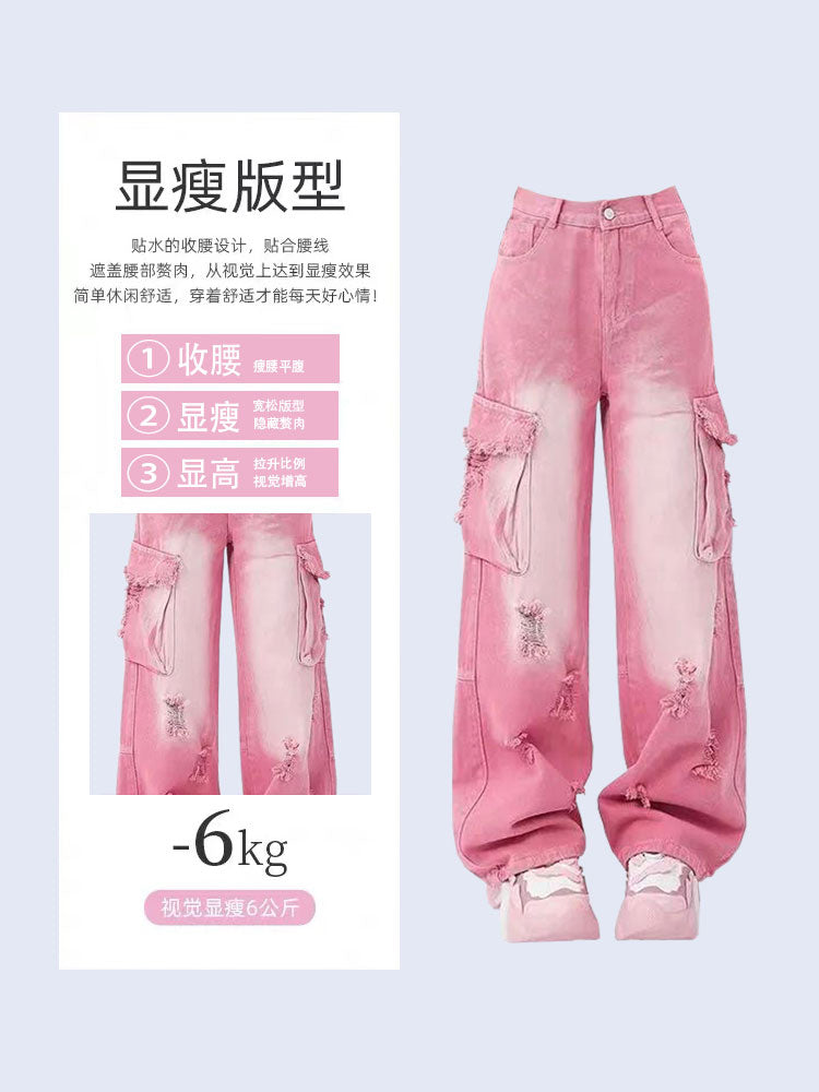 christmas outfit JazzHer Women's Pink Cargo Jeans Vintage 90s Aesthetic Y2k Oversize Denim Trousers Harajuku High Waist Cowboy Pants 2000s Trashy Clothes